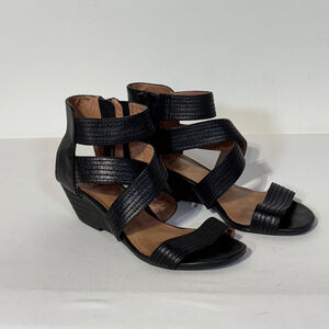 Miz Mooz Dayna Black Leather Wedge Sandals Women’s Size 8.5 /39 Open Toe